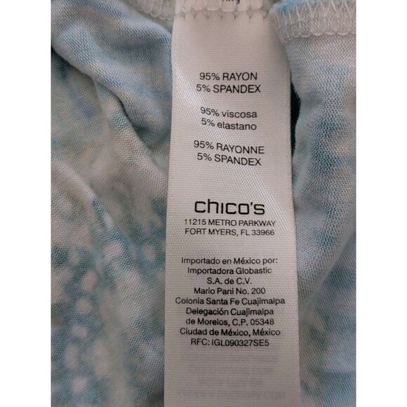 Chico's Top Women M/1 Geo Lagoon Cold Shoulder Tunic Aqua Blue Abstract Stretch - Picture 9 of 12